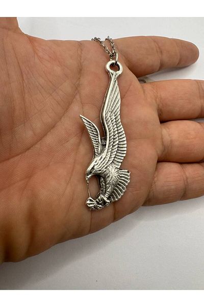 Herşey Nota Unisex Necklace with Eagle Figure - Stylish Jewelry Representing Strength and Nobility - 60 cm Chain