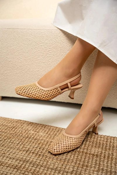 LamintaGlobal Tates Nude Straw Detailed Women's Heeled Shoes