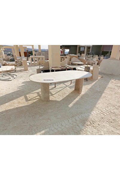 Genel Markalar DOĞAL TRAVERTEN YARIM AY AYAK YEMEK MASASI