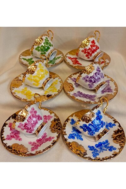 BY.RAYKA PORSELEN El Dekor DUVE PORSELEN EL BOYAMA KAHVE FİNCAN TAKIMI