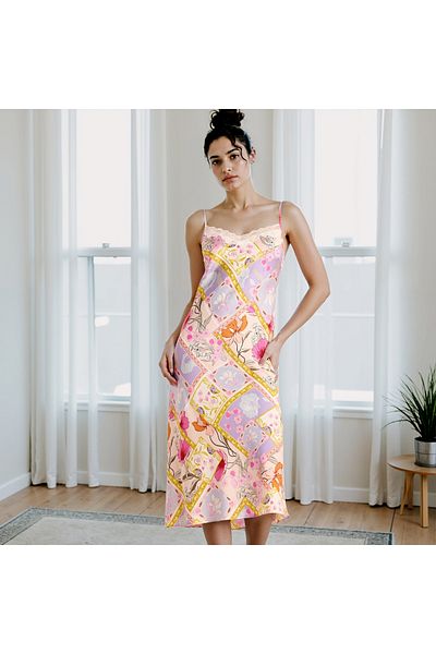 FAV Floral Print Satin Slip Dress with Adjustable Straps