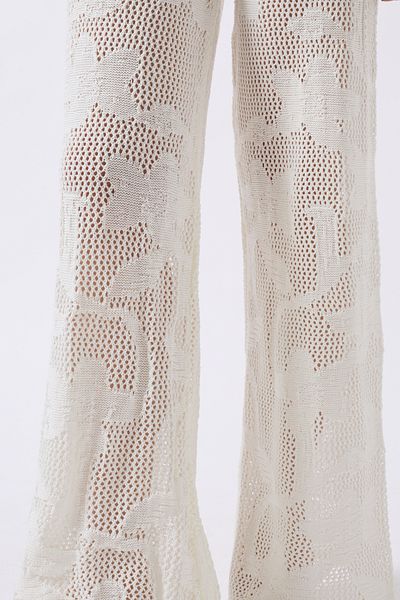WOMAN VISION Ecru Knitted Knitwear High Waist Wide Leg Design Beach Pants 004