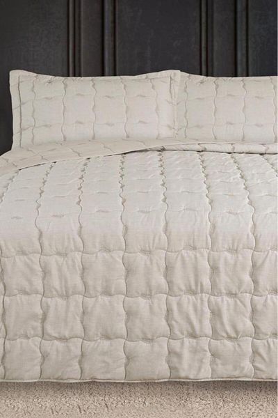 Çeyiz Diyarı Lesya Embroidered Fiber Filled Double Size 240X260 cm Bedspread Cream
