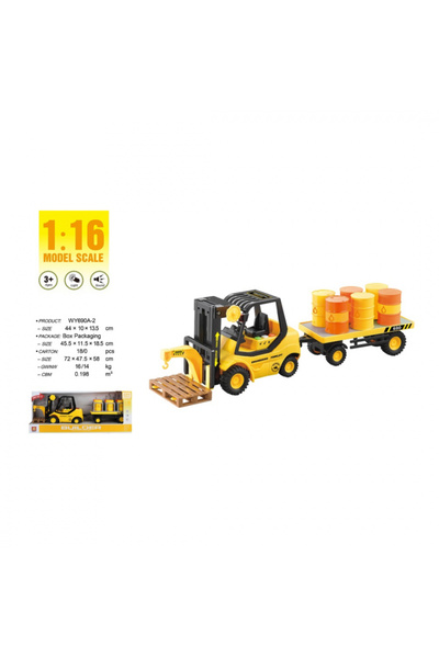 OEM Forklift with Trailer Loaded with Barrels, Scale 1:16