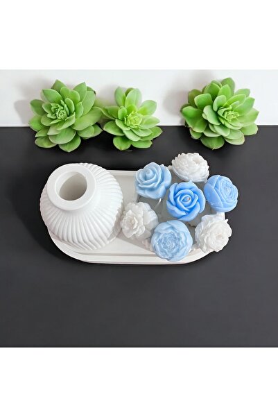 Aydinçhome AYD Vanilya Kokulu Çiçek Buketi Mum, Dekoratif Beton Kalp ve Tepsi Soya & Taş Tozu