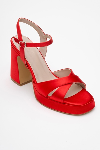 LuviShoes Lello Red Satin Women's Platform Heeled Shoes