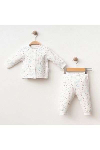Gümüş Baby Kids Baby 2-Piece Set Cloud Patterned with Cuffs and Clips 100% Cotton Fabric