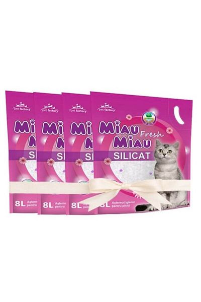 MIAU MIAU Set 4x Hygienic Bedding for Cats Miau Miau, Fresh, Silicat 8L