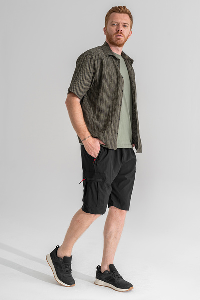 Souris Erkek Siyah 5 Cepli Outdoor Kargo Kapri Şort Nefes Alan Likralı Kumaş