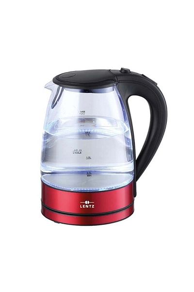 LENTZ Electric kettle LENTZ 74128, 1.7 liters, 2200W, glass, LED lighting, red