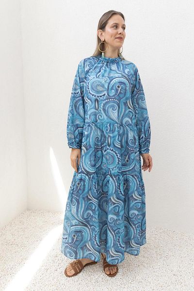 ALLDAY Rochie cu volane cu fustă cu model albastru-indigo