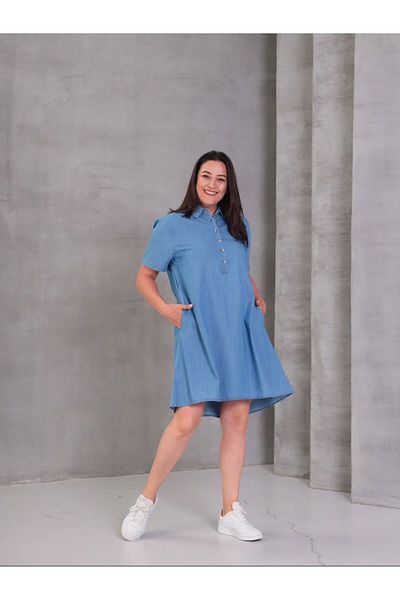 GÜLDEN KATRAN Women's Short Sleeve Denim Dress