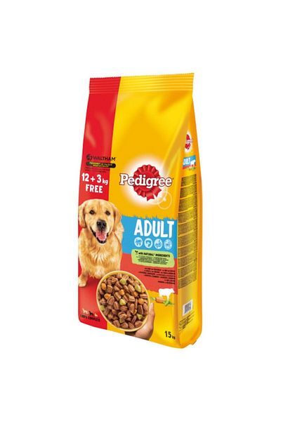 Pedigree Hrana uscata pentru caini Pedigree Adult cu vita si legume 12Kg + 3Kg