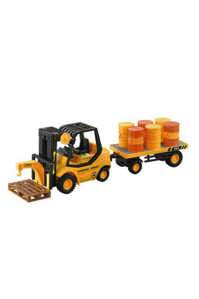 OEM Forklift with Trailer Loaded with Barrels, Scale 1:16