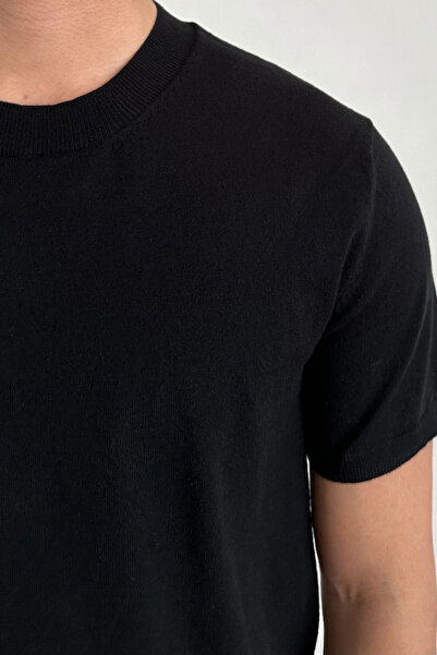 Tarz Cool Ανδρικό μπλουζάκι μαύρο Slim Fit Crew Neck Knitwear