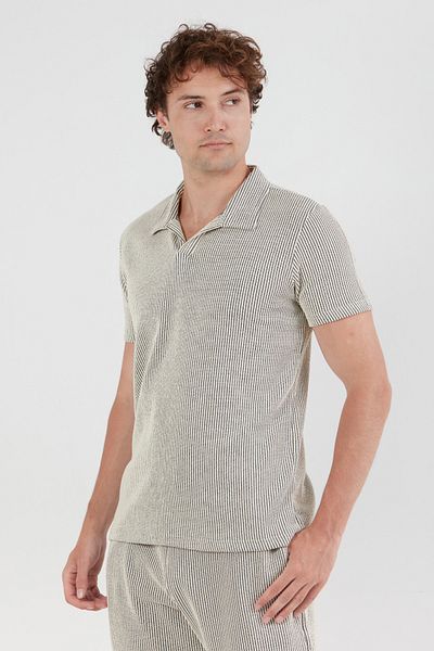 Fulla Moda Μπλουζάκι με ριγέ ύφασμα Seersucker με γιακά πόλο