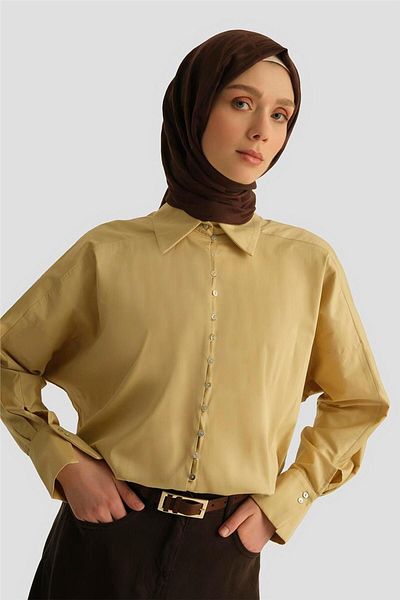 Armine Button Detailed Shirt 25Yd3733 Lemon Yellow
