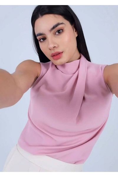 PERA MODA Γυναικείο πουκάμισο με ψηλό λαιμό, χωρίς εμφάνιση μηδενικού μανίκι