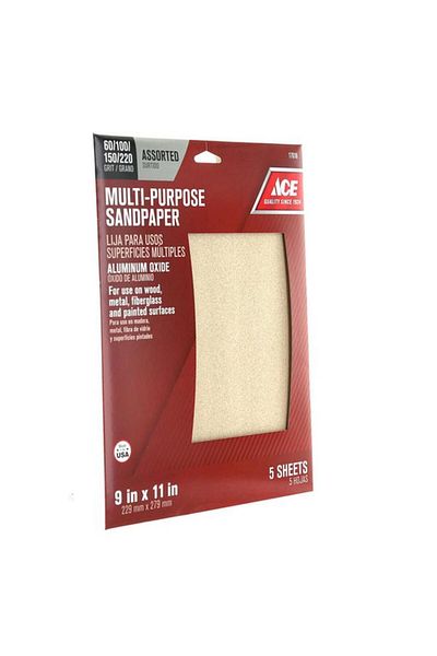 Generic ACE 5-Piece Multi-purpose Flexible Assorted Grit Aluminium Oxide Sandpaper Beige 9 x 11inch 17616