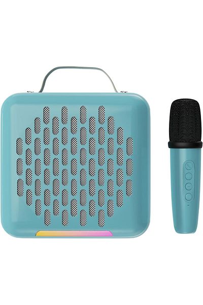 Faster Rock Box Portable Bluetooth Speaker- Pocket Sized Mini Speaker with 1 Wireless Microphone- 5.