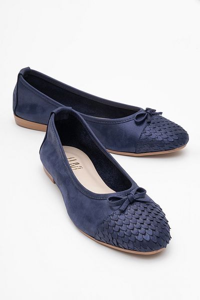 LuviShoes 02 Navy Blue Glitter Genuine Leather Women's Ballerina Shoes