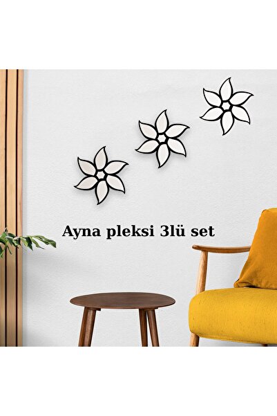 HippoDeco Gümüş Ayna Pleksi Çiçek Duvar Dekoru | Tekli, 2’li ve 3’lü Set | MD...