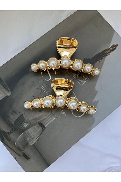 VAZIRADK مشبك شعر ذهبي اللون مع لؤلؤ – معدن كبير الحجم