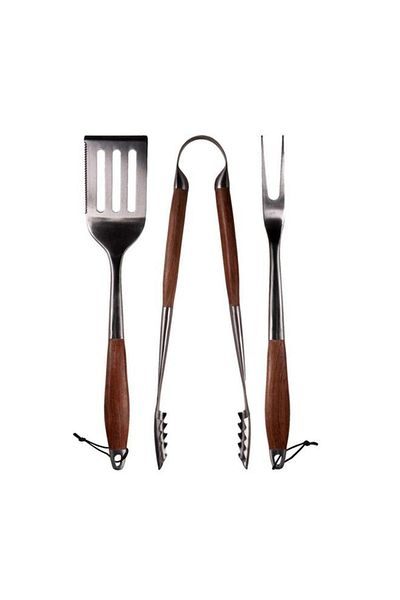Generic ACE 3-Piece Stainless Steel Grilling Accessory Kit Silver and Brown 8087274