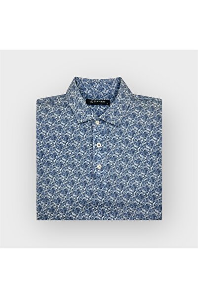 KAMER Modern Fit Cotton Lycra Mix Shirt Collar Short Sleeve Patterned Tee 5000m2