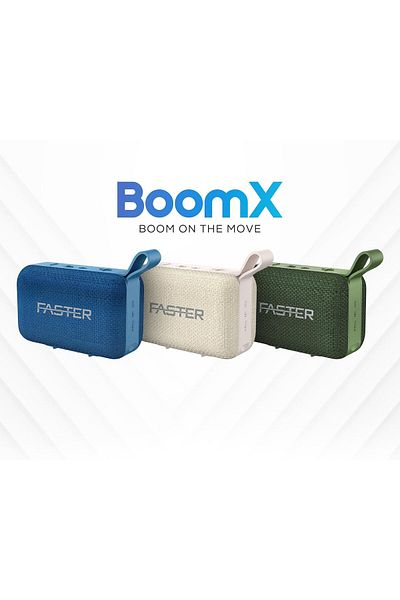 Faster مكبر صوت محمول بتقنية البلوتوث من بوم إكس، 5 وات - 20 ساعة تشغيل، مقاوم للماء IPX4، ستيريو لاسلكي صغير