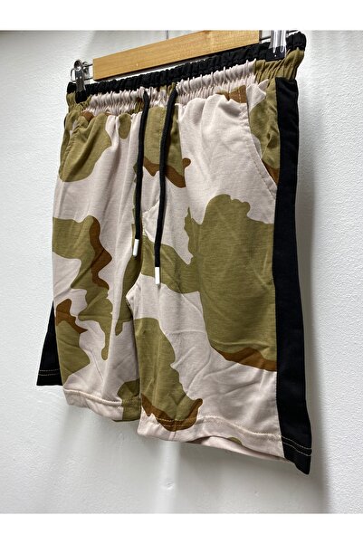 BOZKIR Men's Young Military Pattern Camouflage Elastic Shorts