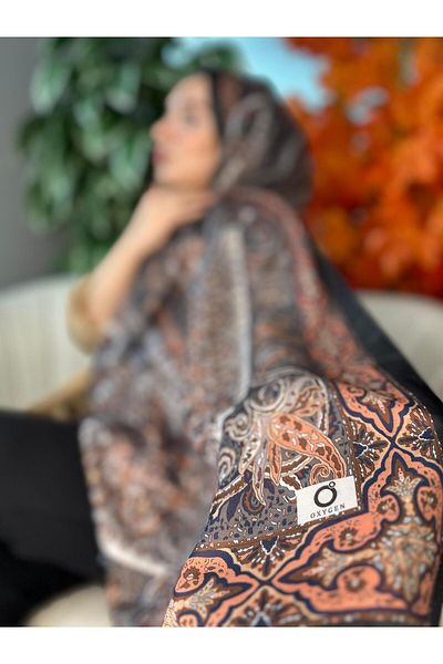 Oxygen Scarfs Nakkaş Pattern Cotton Silk Shawl-10003