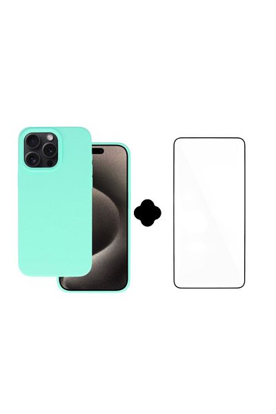 Gtech SET Husa silicon + Folie transparenta, compatibila cu iPhone 16 Pro Maxjelly, flexibila, Mint