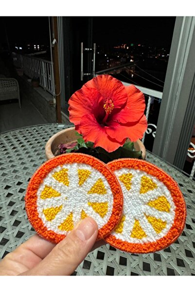 İNCİ ÇEYİZ 2 Adet Punch Portakal Desenli Araba Bardak Altlığı.&Araba Aksesuar...