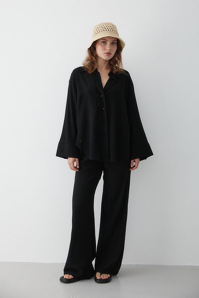 Laluvia Black Textured Shirt Trousers Set - 24Y98613
