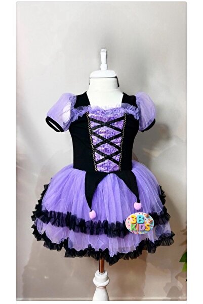 3b kids Kuromi Elbiseee Kuromi Kostüm Kuromi Mor Bubble Saç 2 Adet Kuromi Tül Eldiven Seti Parti Doğum Günü