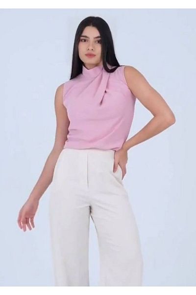 PERA MODA Γυναικείο πουκάμισο με ψηλό λαιμό, χωρίς εμφάνιση μηδενικού μανίκι