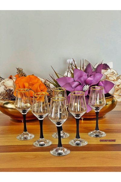 P&ORA PREMIUM KITCHEN PRODUCTS 6-Person Gilded Black Foot Coffee Side Water Soft Drink Glass Dowry Gift Luxury