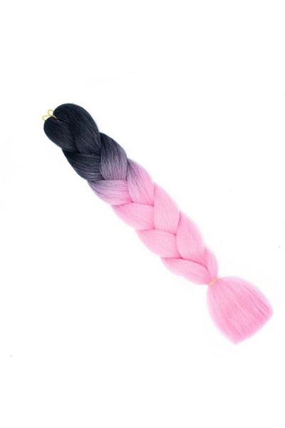 WNY Extensii de păr sintetic pentru împletituri, culoare ombré, negru/roz pastel, 105g, 63cm