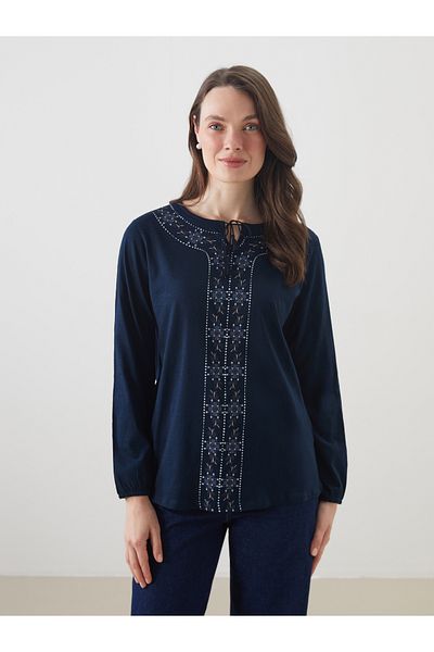 LC Waikiki Tie-Up Collar Patterned Blouse