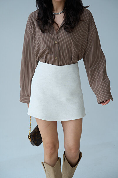 LOOSH Kadın Naturel Keten Dokulu Mini Şort Etek