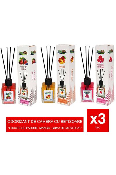 PureLife Room Air Freshener 120ml – Set of 3 Flavors: Mango, Berries, Chewing Gum