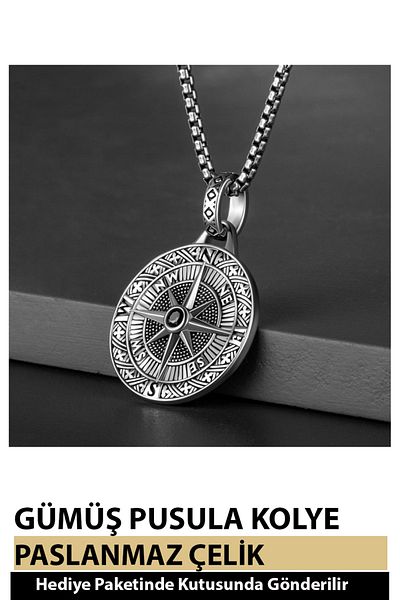 Nehir Modern Design Unisex Fashion Anchor Angel and Compass Necklace