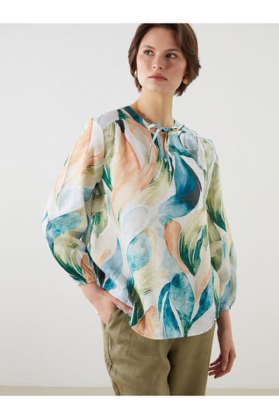 LC Waikiki Tie-Up Collar Patterned Blouse