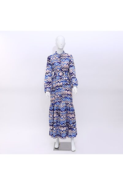 LINELLE Casual Dress- Asymmetric Print Full Sleeve Collar Neck Dress