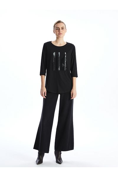 LC Waikiki Crew Neck Sequin Embroidered Women's Blouse