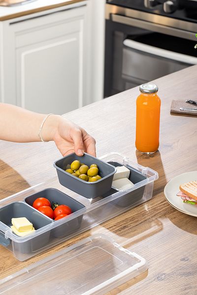 Porsima Org-457 6 Piece 4-Compartment Breakfast Multi-Purpose Organizer Storage Container with Lid Breakfast Set