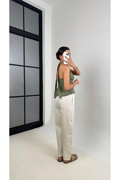 Gaus Taş Beli Lastikli Bağlamalı Cepli Muadil Pantolon Gaus00506