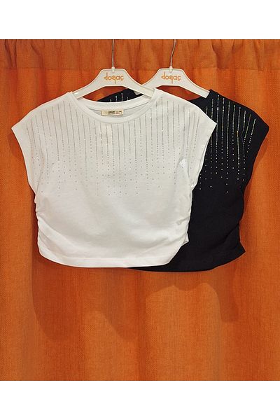 Çikoby Side Gathered Spreader Stone Decorated T-Shirt