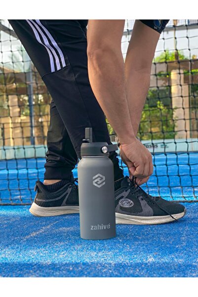 Zahive 1L Stainless Steel Insulated Water Bottle with 3 Lids & Bag (Cool Gray)